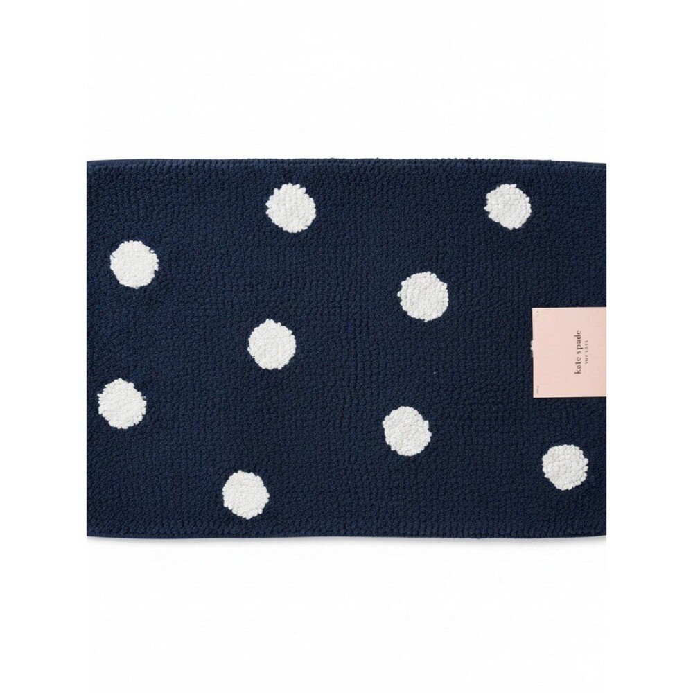 KATE SPADE Bath Rug 17x24in Navy/White 100% Cotton Polka Dot NEW